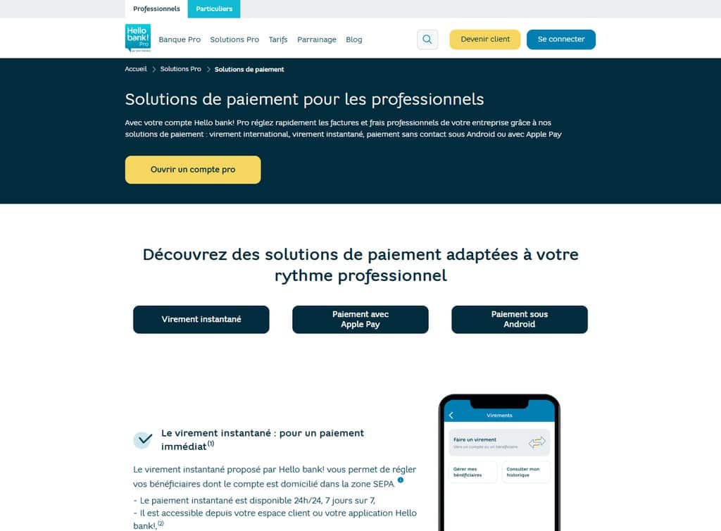 Moyens paiement hello business