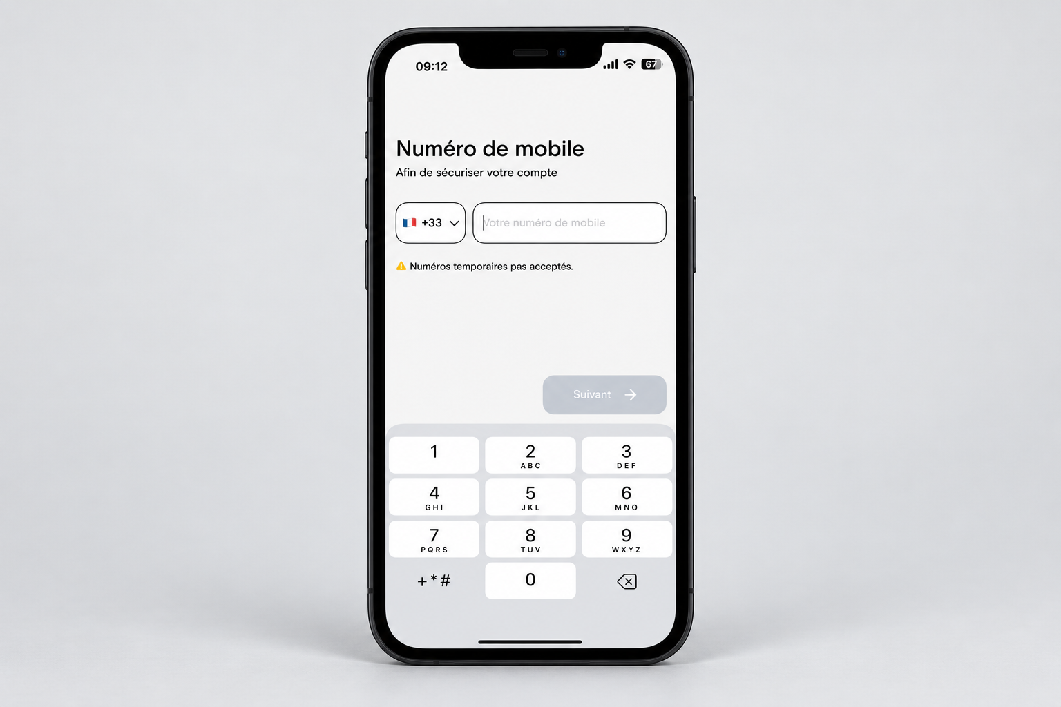 Inscription Deblock : saisie du numéro de mobile, les numéros temporaires ne sont pas acceptés
