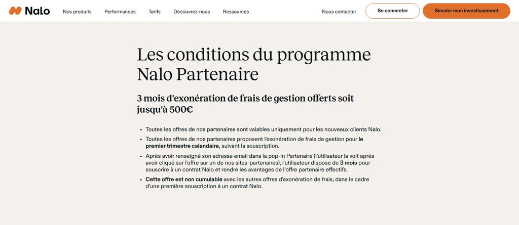 conditions Nalo 500 euros offerts