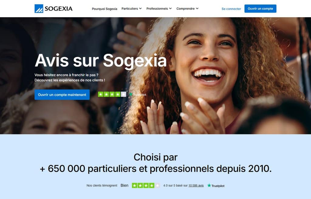 Page des avis clients Sogexia avec la note Trustpilot